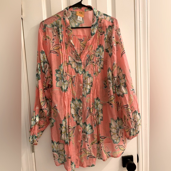 Ruby Rd. Tops - Super light weight pink floral blouse